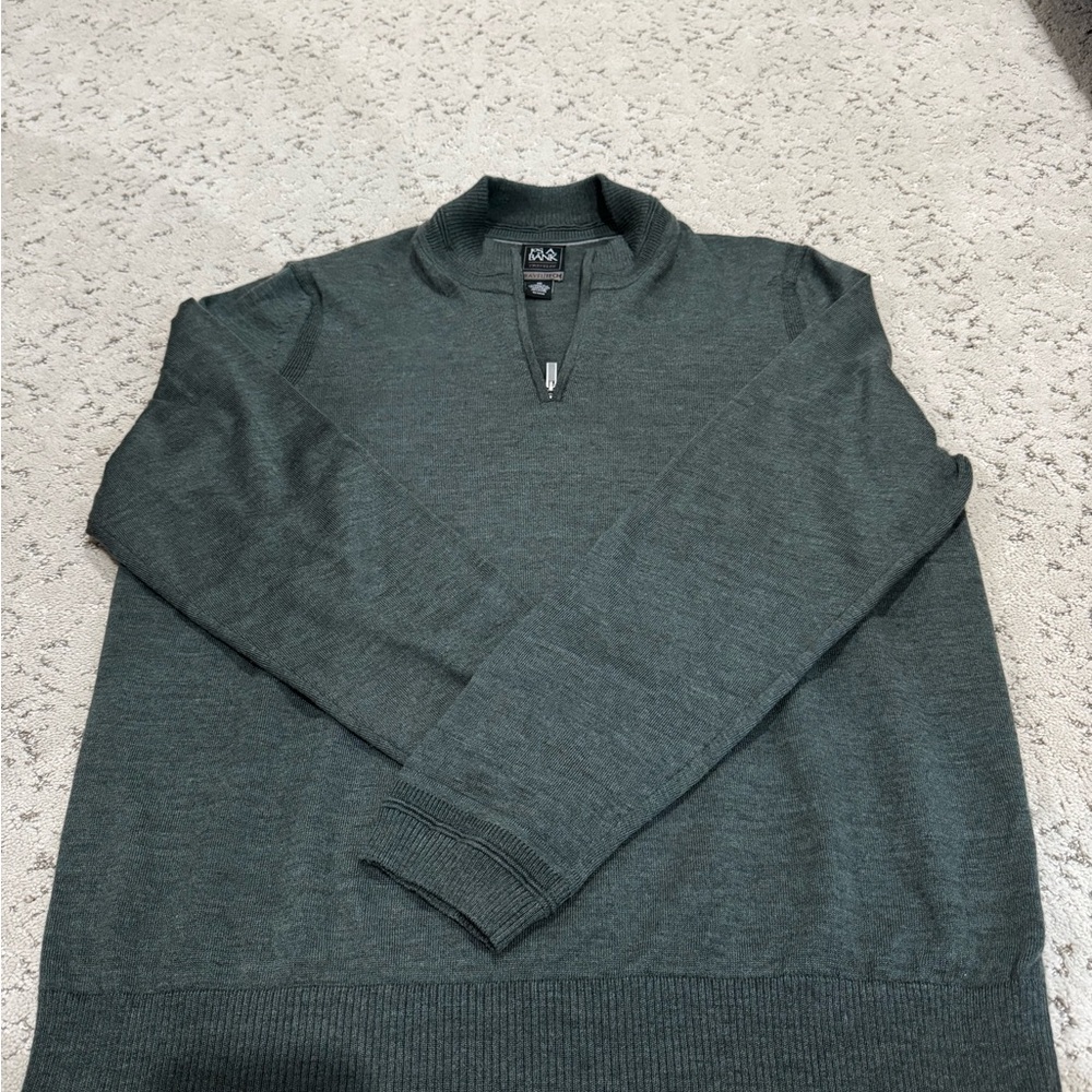 Jos. A. Bank Green Zip Up Sweater Classic Knit